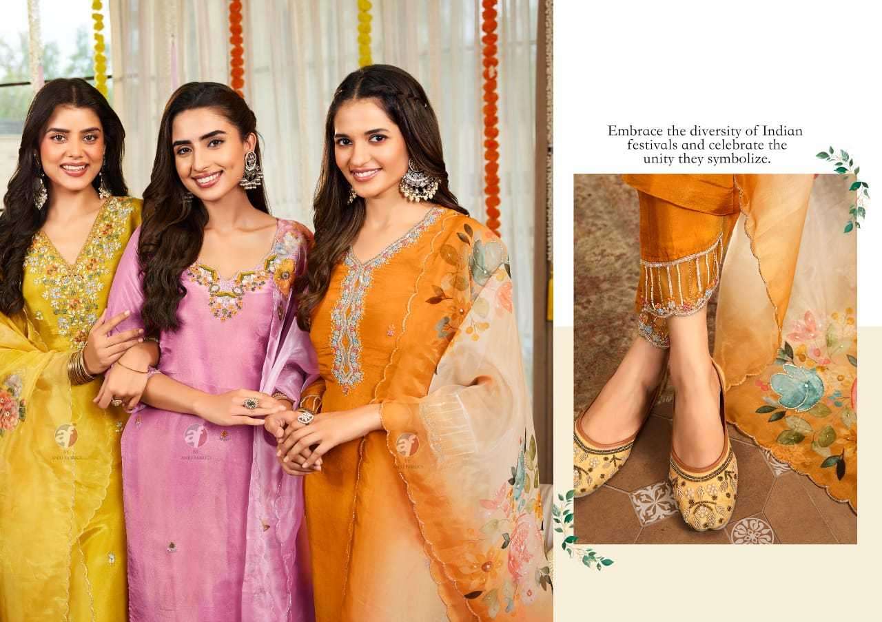 ANJU FAB PRESENTS SAHELI  TISSUE SHIMMER READYMADE TRENDY SALWAR SUITS CATALOG WHOLESALER AND EXPORTER 