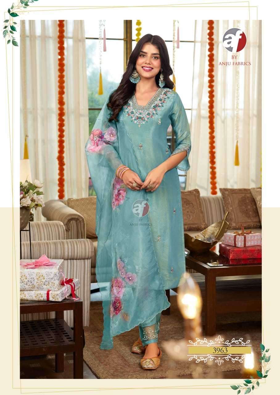 ANJU FAB PRESENTS SAHELI  TISSUE SHIMMER READYMADE TRENDY SALWAR SUITS CATALOG WHOLESALER AND EXPORTER 