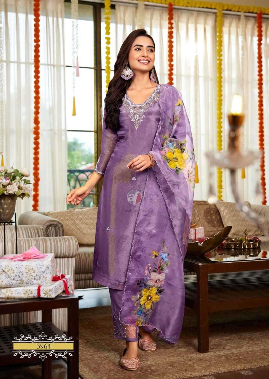 ANJU FAB PRESENTS SAHELI  TISSUE SHIMMER READYMADE TRENDY SALWAR SUITS CATALOG WHOLESALER AND EXPORTER 