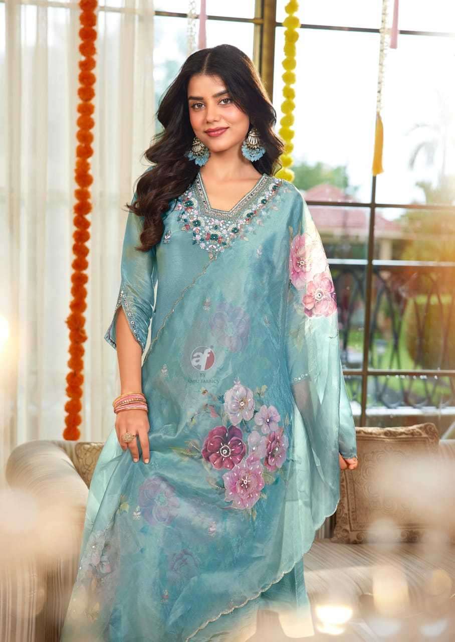 ANJU FAB PRESENTS SAHELI  TISSUE SHIMMER READYMADE TRENDY SALWAR SUITS CATALOG WHOLESALER AND EXPORTER 