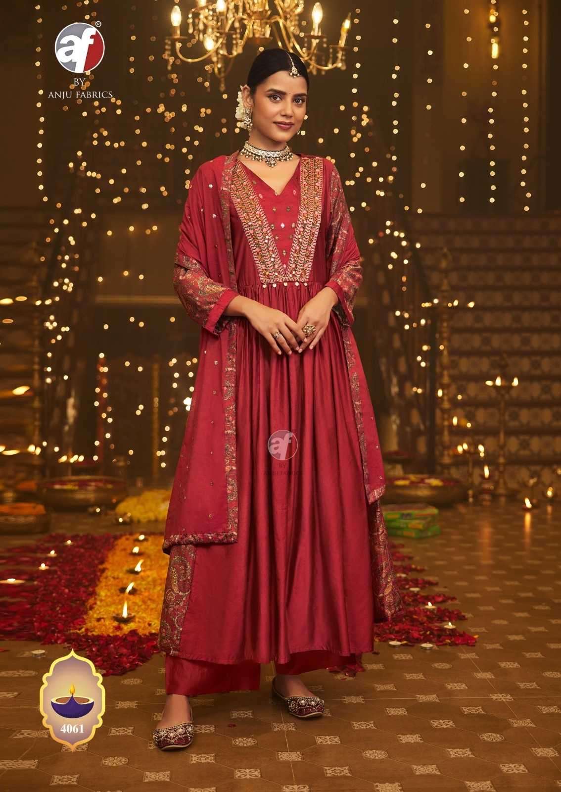 ANJU FAB PRESENTS SHUBH AVSAR DIWALI SPECIAL VISCOSE READYMADE 3PCS DRESS CATALOG WHOLESALER AND EXPORTER 
