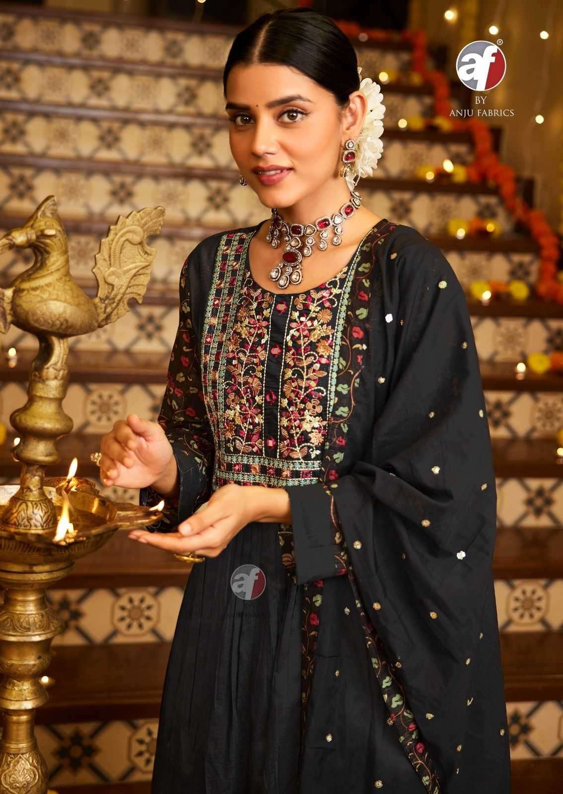 ANJU FAB PRESENTS SHUBH AVSAR DIWALI SPECIAL VISCOSE READYMADE 3PCS DRESS CATALOG WHOLESALER AND EXPORTER 