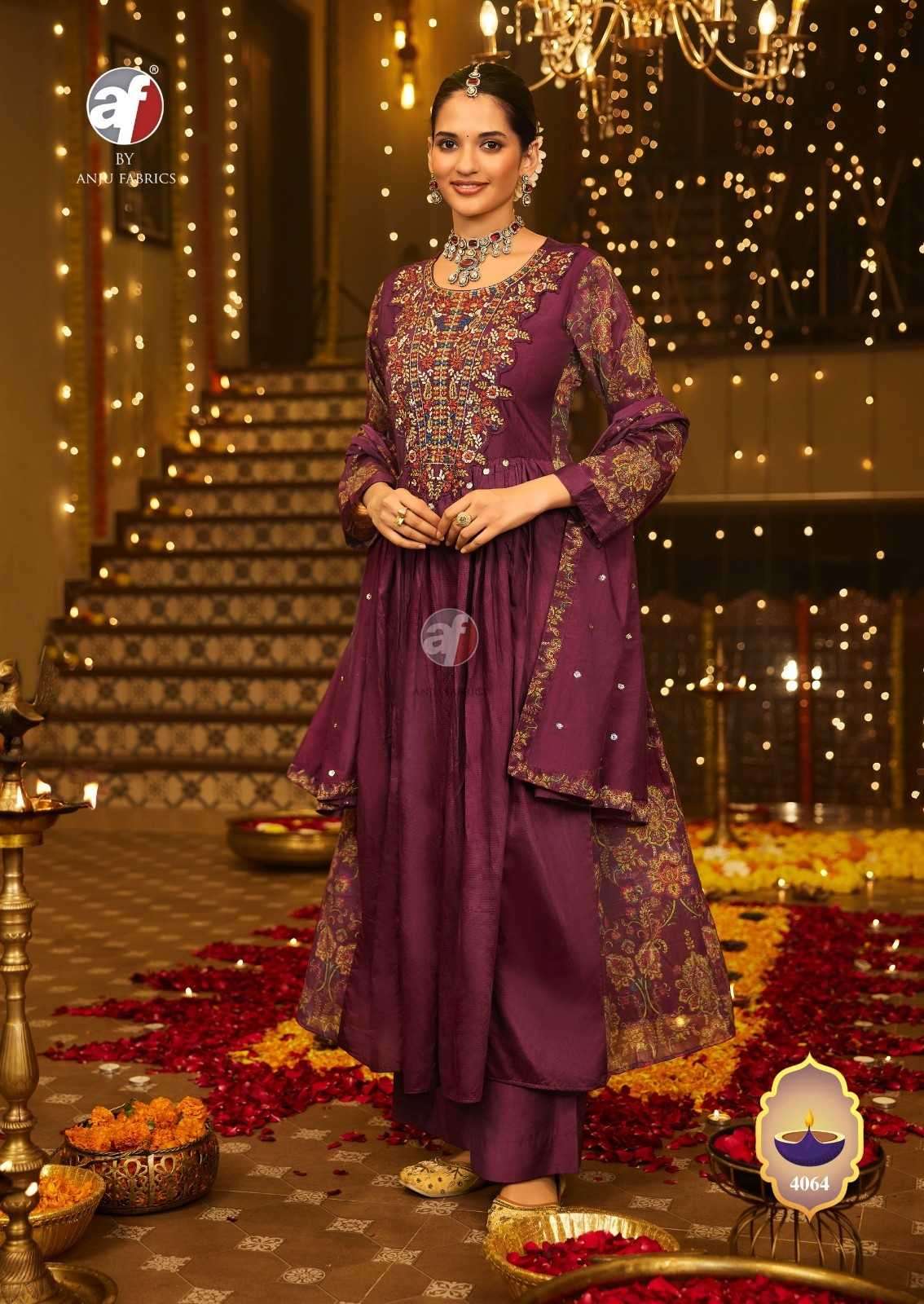ANJU FAB PRESENTS SHUBH AVSAR DIWALI SPECIAL VISCOSE READYMADE 3PCS DRESS CATALOG WHOLESALER AND EXPORTER 