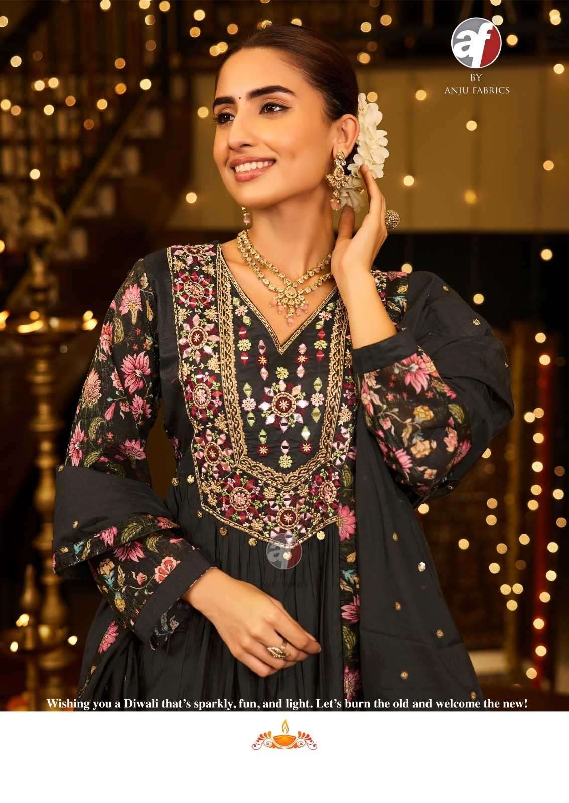 ANJU FAB PRESENTS SHUBH AVSAR DIWALI SPECIAL VISCOSE READYMADE 3PCS DRESS CATALOG WHOLESALER AND EXPORTER 