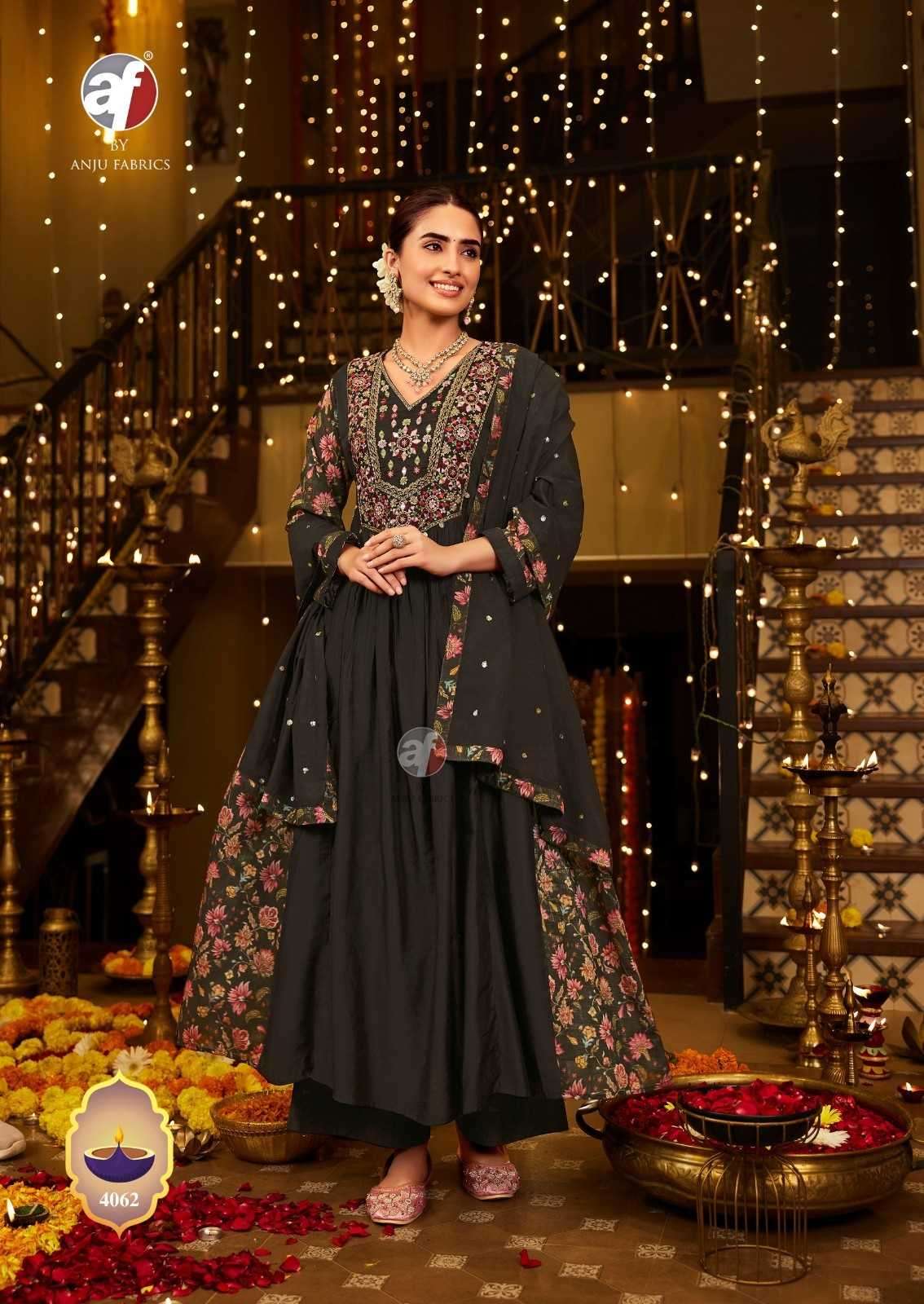 ANJU FAB PRESENTS SHUBH AVSAR DIWALI SPECIAL VISCOSE READYMADE 3PCS DRESS CATALOG WHOLESALER AND EXPORTER 