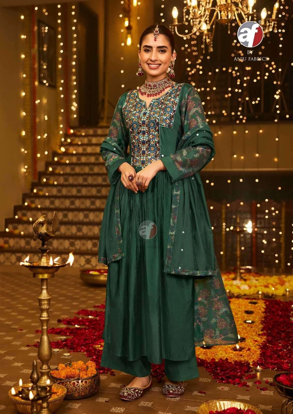 ANJU FAB PRESENTS SHUBH AVSAR DIWALI SPECIAL VISCOSE READYMADE 3PCS DRESS CATALOG WHOLESALER AND EXPORTER 