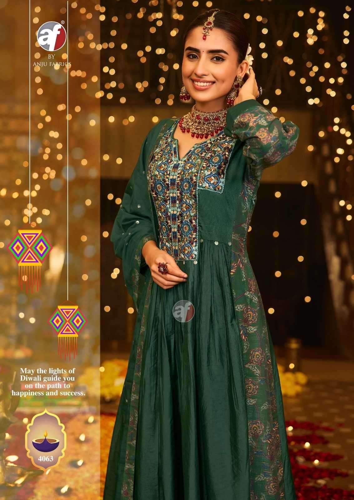 ANJU FAB PRESENTS SHUBH AVSAR DIWALI SPECIAL VISCOSE READYMADE 3PCS DRESS CATALOG WHOLESALER AND EXPORTER 
