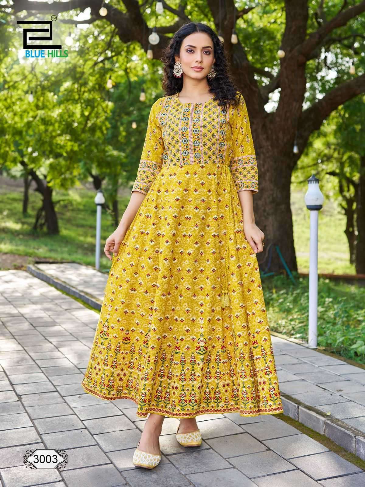BLUE HILLS PRESENTS INAYA VOL-3 RAYON READYMADE BIG SIZE FROCK STYLE LONG KURTI CATALOG WHOLESALER AND EXPORTER 