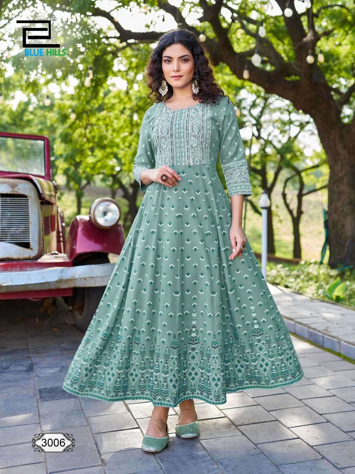 BLUE HILLS PRESENTS INAYA VOL-3 RAYON READYMADE BIG SIZE FROCK STYLE LONG KURTI CATALOG WHOLESALER AND EXPORTER 