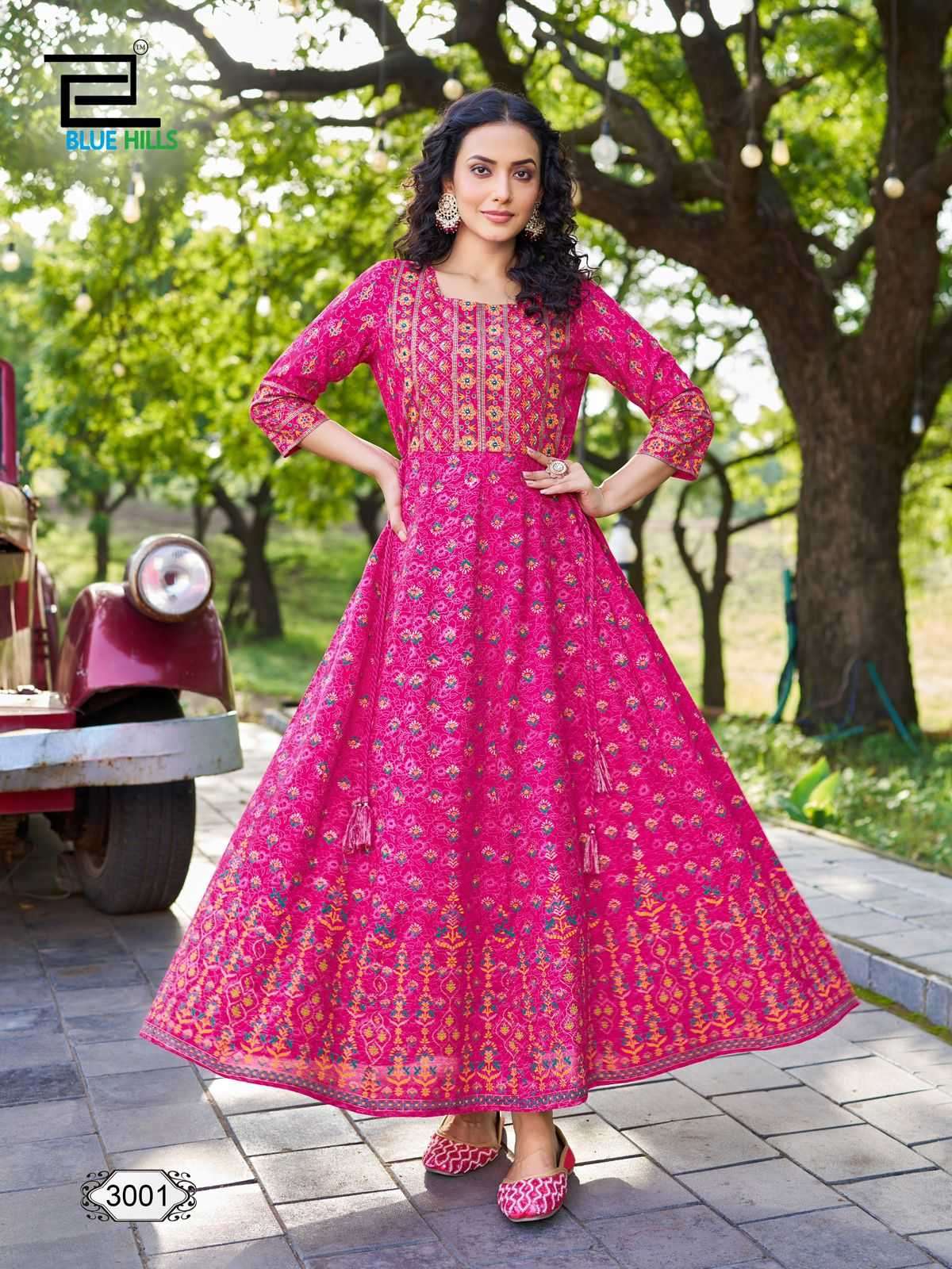BLUE HILLS PRESENTS INAYA VOL-3 RAYON READYMADE BIG SIZE FROCK STYLE LONG KURTI CATALOG WHOLESALER AND EXPORTER 