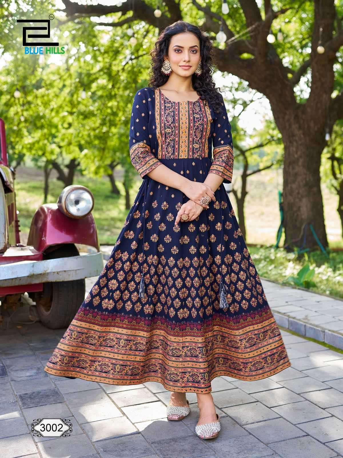 BLUE HILLS PRESENTS INAYA VOL-3 RAYON READYMADE BIG SIZE FROCK STYLE LONG KURTI CATALOG WHOLESALER AND EXPORTER 