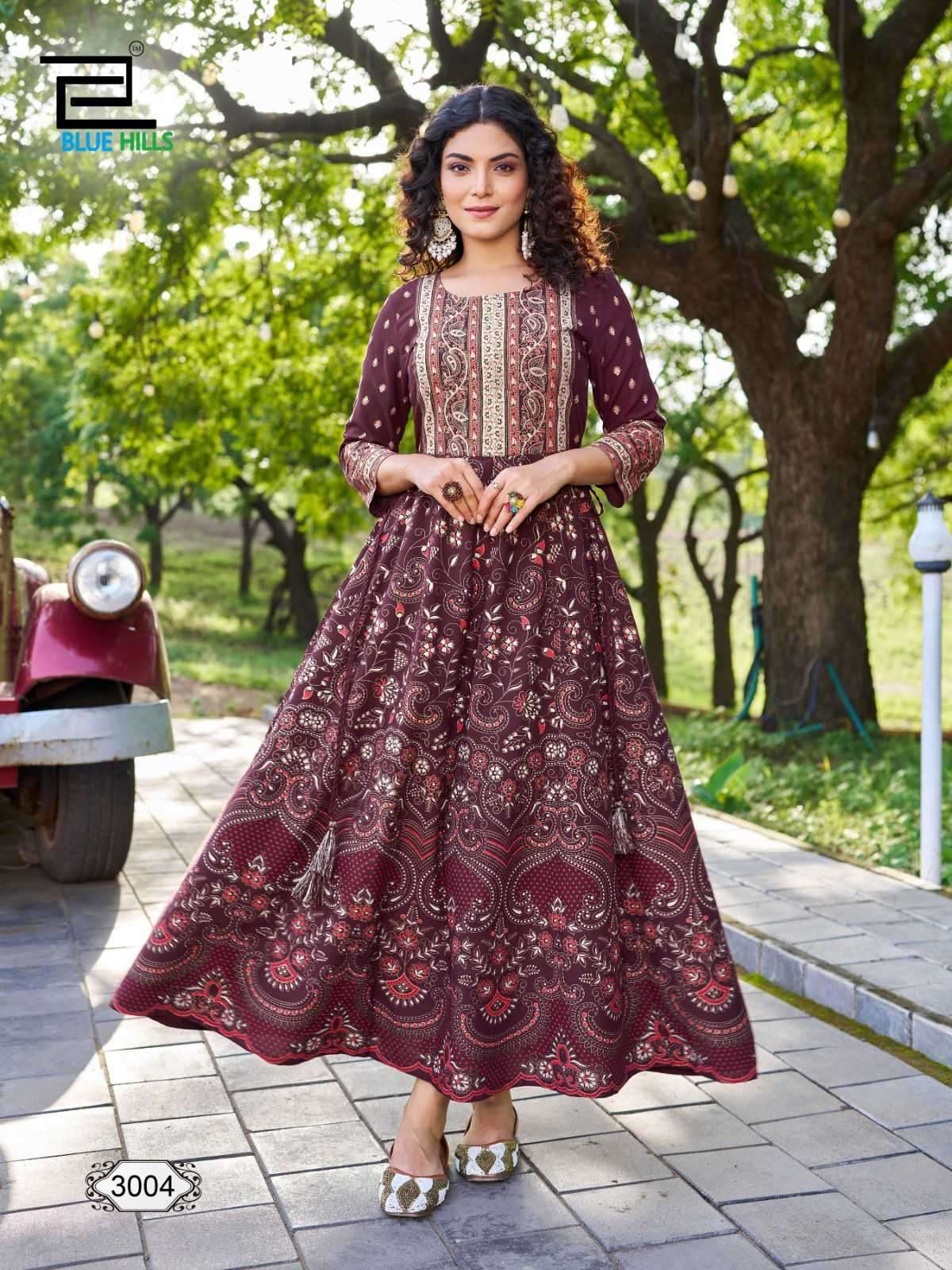 BLUE HILLS PRESENTS INAYA VOL-3 RAYON READYMADE BIG SIZE FROCK STYLE LONG KURTI CATALOG WHOLESALER AND EXPORTER 