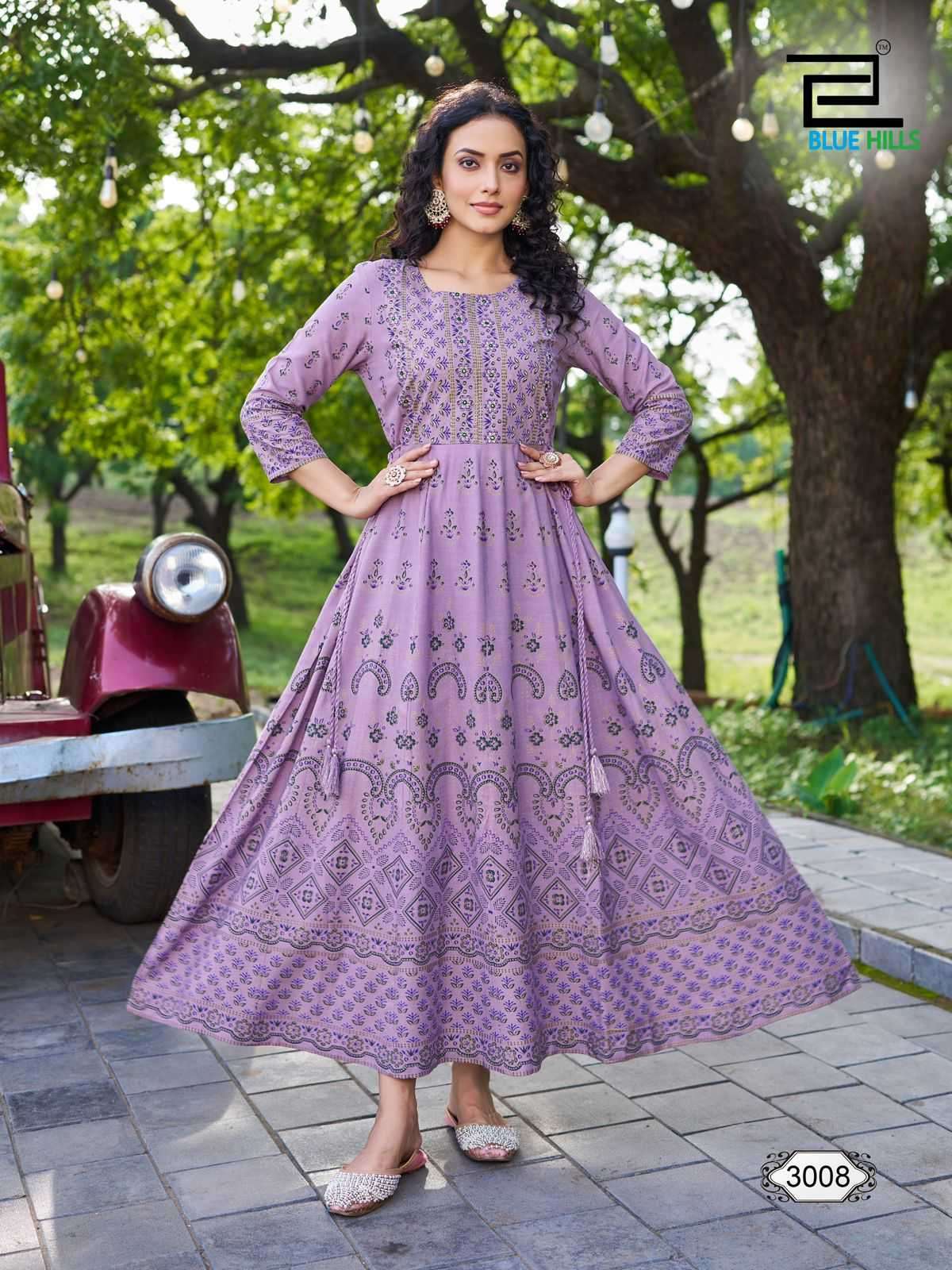 BLUE HILLS PRESENTS INAYA VOL-3 RAYON READYMADE BIG SIZE FROCK STYLE LONG KURTI CATALOG WHOLESALER AND EXPORTER 