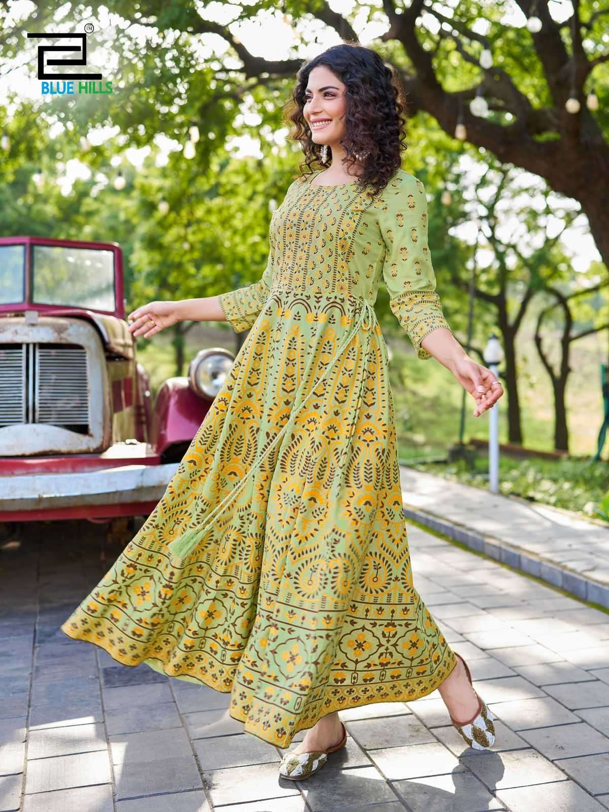 BLUE HILLS PRESENTS INAYA VOL-3 RAYON READYMADE BIG SIZE FROCK STYLE LONG KURTI CATALOG WHOLESALER AND EXPORTER 