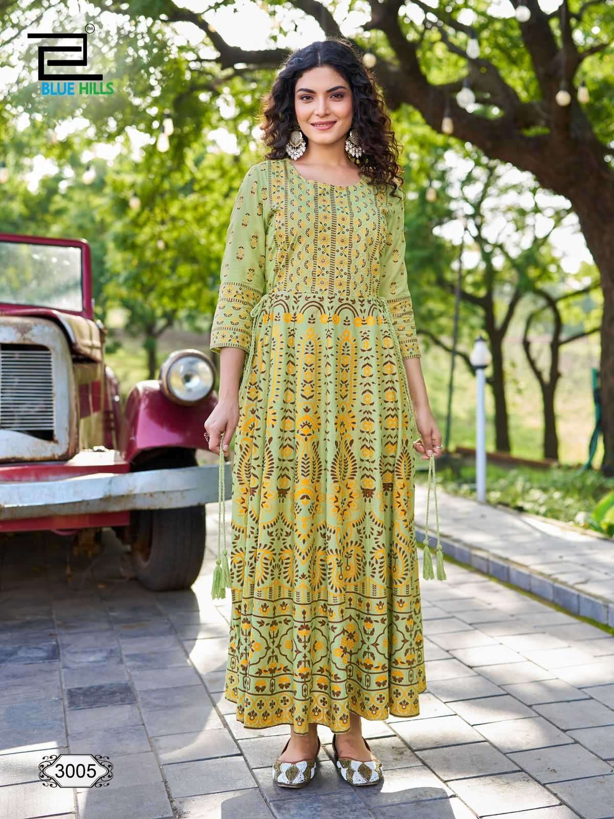 BLUE HILLS PRESENTS INAYA VOL-3 RAYON READYMADE BIG SIZE FROCK STYLE LONG KURTI CATALOG WHOLESALER AND EXPORTER 
