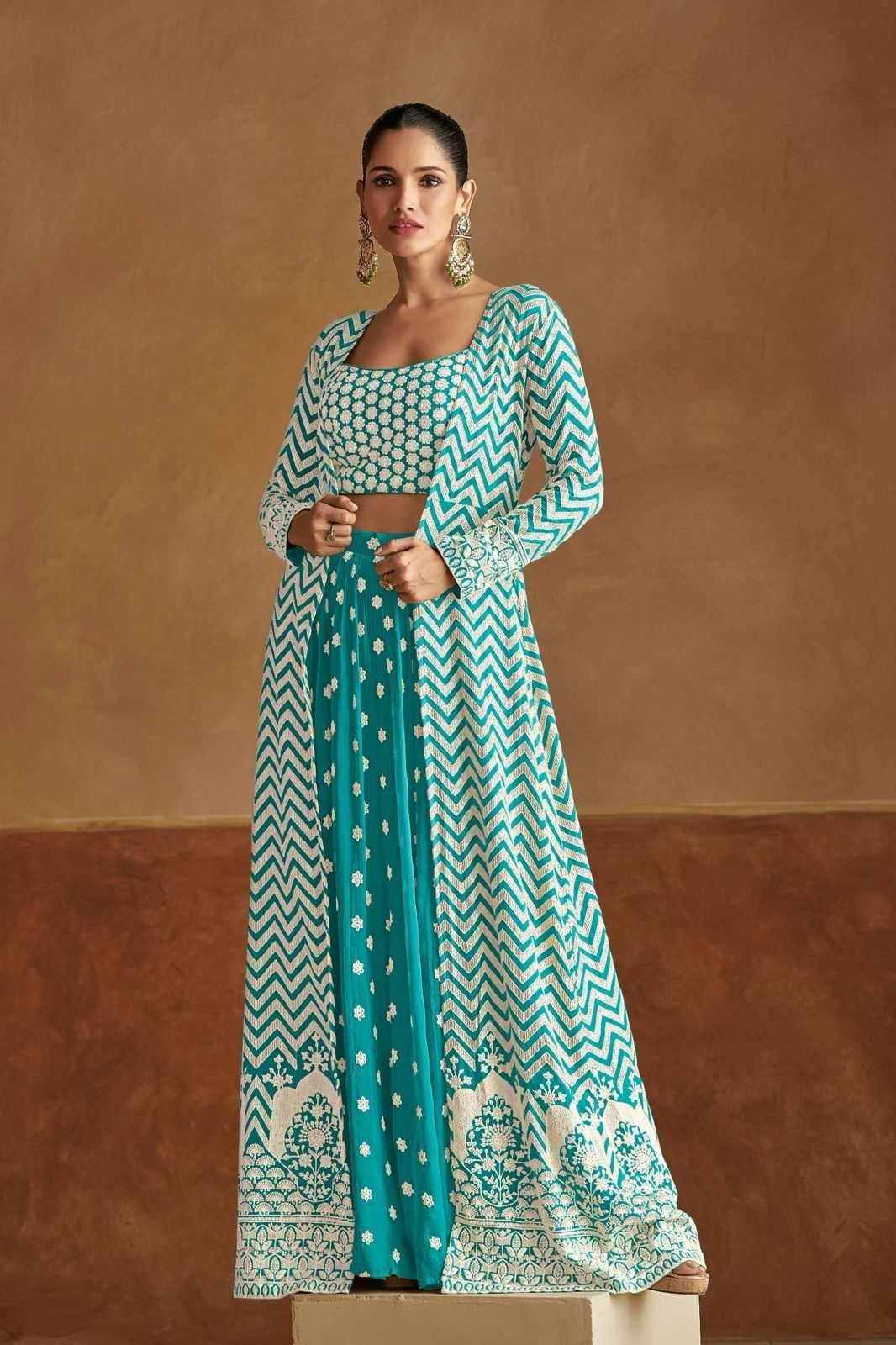GULKAYRA DESIGNER GEETIKA GEORGETTE FULLY STITCH TRADITIONAL INDO WESTERN DRESS CATALOG WHOLESALER 