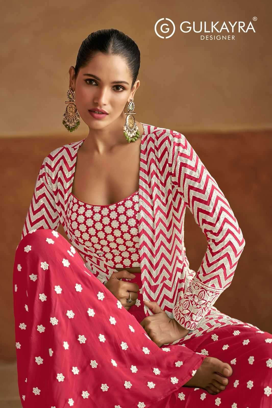 GULKAYRA DESIGNER GEETIKA GEORGETTE FULLY STITCH TRADITIONAL INDO WESTERN DRESS CATALOG WHOLESALER 