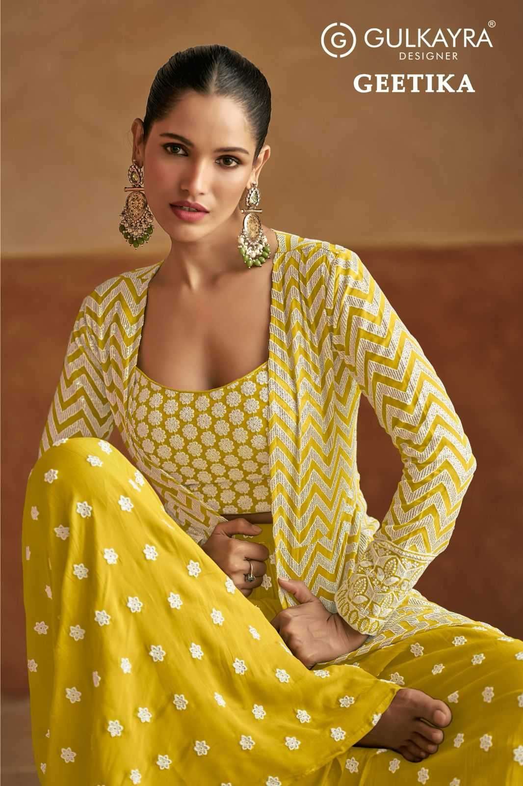 GULKAYRA DESIGNER GEETIKA GEORGETTE FULLY STITCH TRADITIONAL INDO WESTERN DRESS CATALOG WHOLESALER 