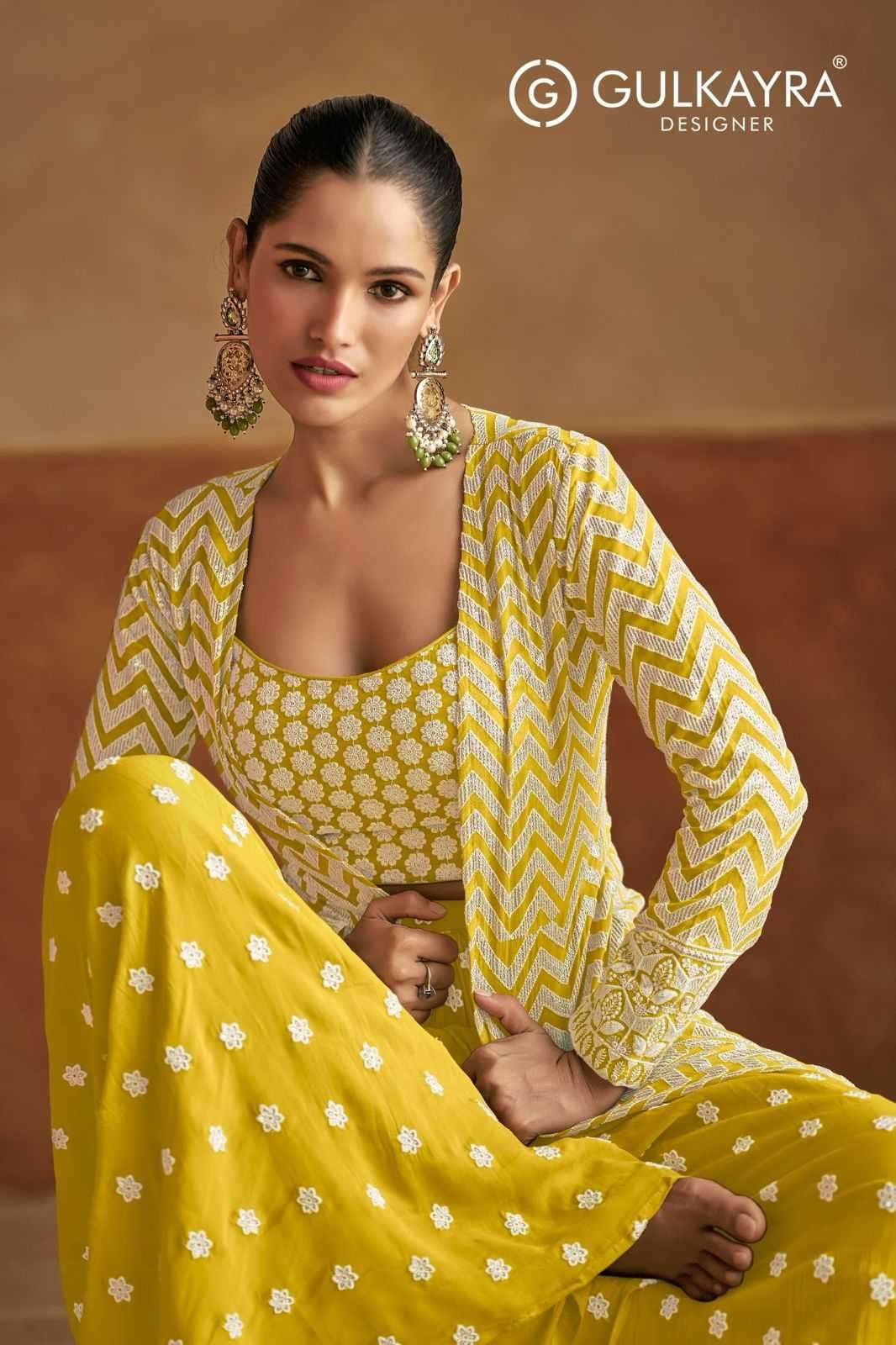 GULKAYRA DESIGNER GEETIKA GEORGETTE FULLY STITCH TRADITIONAL INDO WESTERN DRESS CATALOG WHOLESALER 