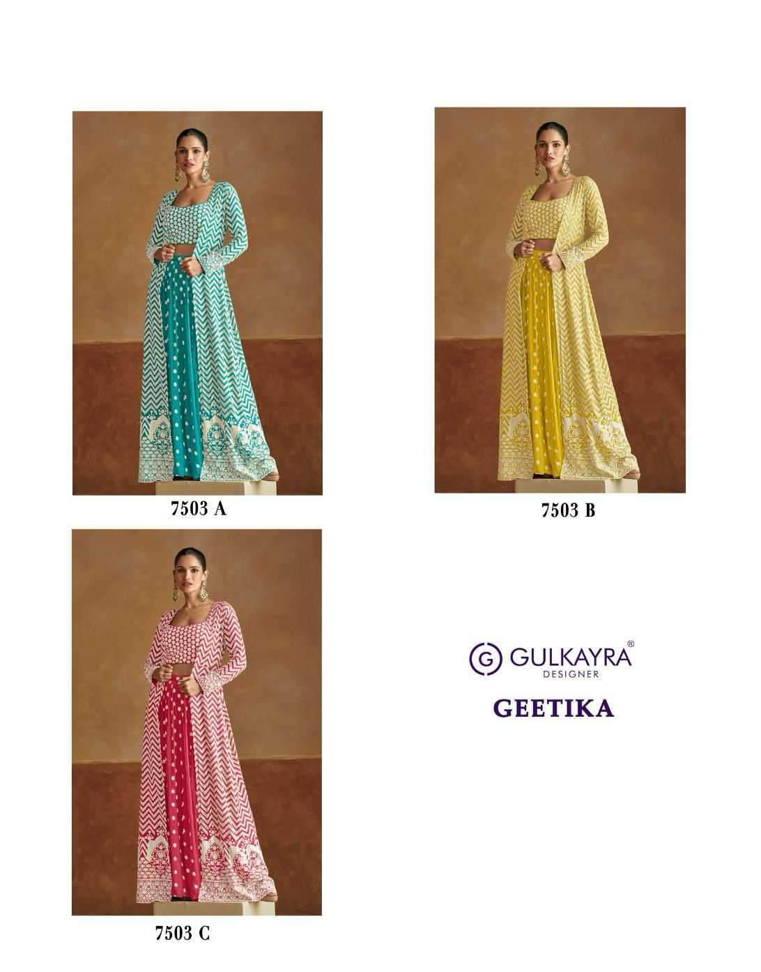 GULKAYRA DESIGNER GEETIKA GEORGETTE FULLY STITCH TRADITIONAL INDO WESTERN DRESS CATALOG WHOLESALER 