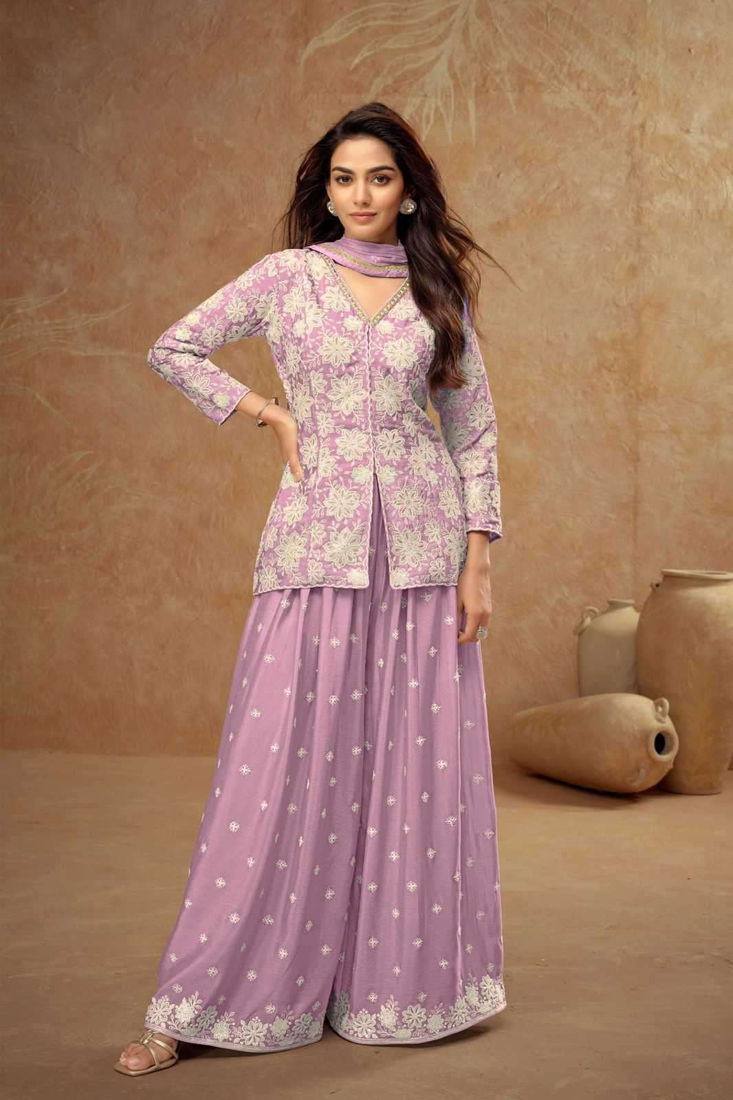GULKAYRA DESIGNER PRESENTS FIRDOUS 7511 CHINON READYMADE EXCLUSIVE PLAZZO SUIT CATALOG WHOLESALER AND EXPORTER 