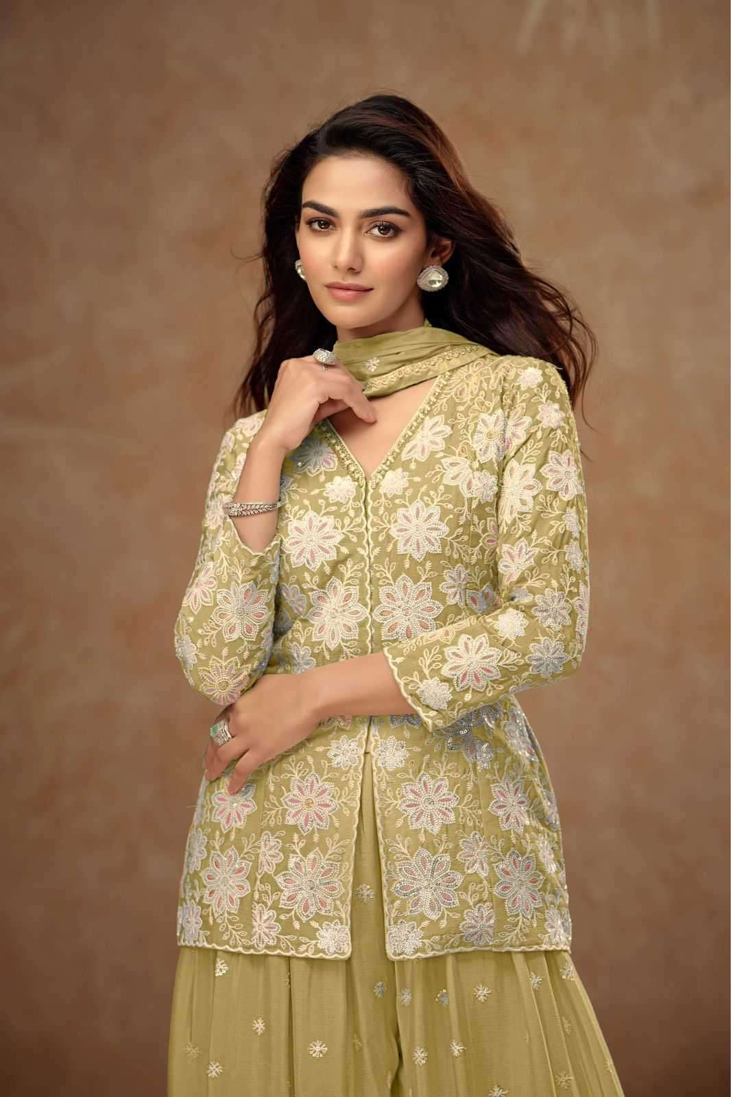 GULKAYRA DESIGNER PRESENTS FIRDOUS 7511 CHINON READYMADE EXCLUSIVE PLAZZO SUIT CATALOG WHOLESALER AND EXPORTER 