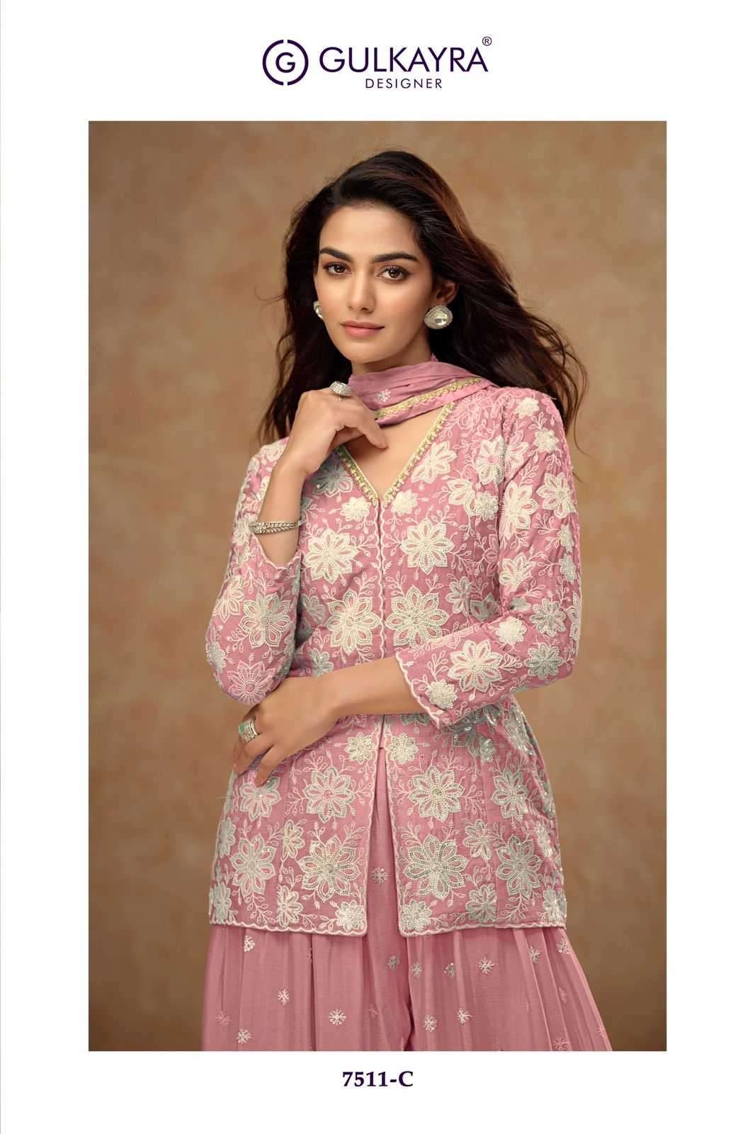 GULKAYRA DESIGNER PRESENTS FIRDOUS 7511 CHINON READYMADE EXCLUSIVE PLAZZO SUIT CATALOG WHOLESALER AND EXPORTER 