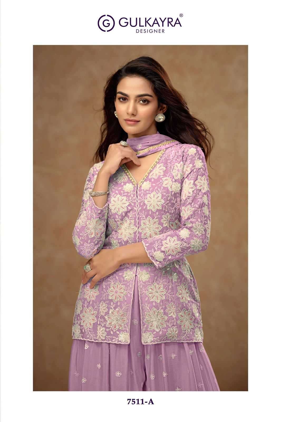 GULKAYRA DESIGNER PRESENTS FIRDOUS 7511 CHINON READYMADE EXCLUSIVE PLAZZO SUIT CATALOG WHOLESALER AND EXPORTER 