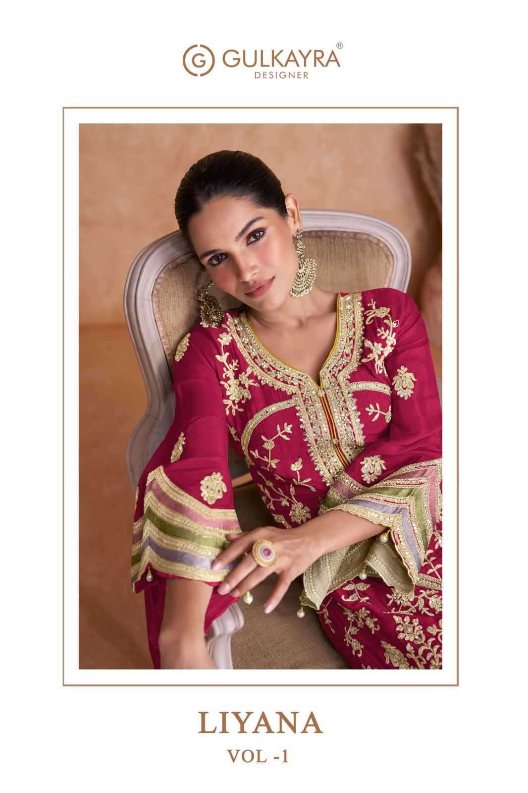 GULKAYRA DESIGNER PRESENTS LIYANA VOL-1 FULLY STITCH CLASSIC CHINON 3PCS DRESS CATALOG WHOLESALER AND EXPORTER 