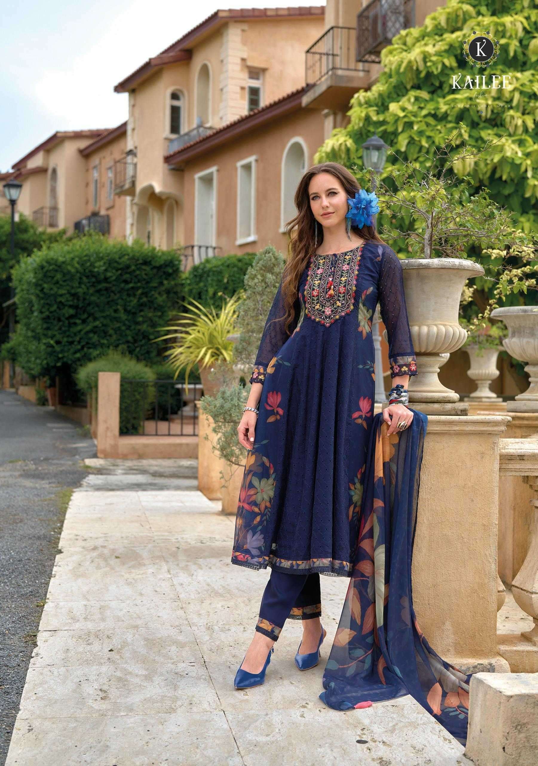 KAILEE FASHION PRESENTS MERAKI 24 CHIKANKARI FULLY STITCH PARTY WEAR HANDWORK SUIT CATALOG WHOLESALER 