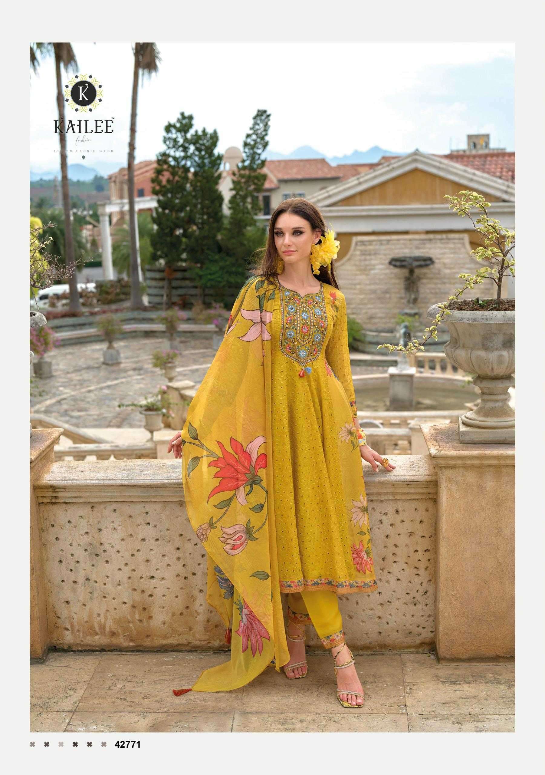 KAILEE FASHION PRESENTS MERAKI 24 CHIKANKARI FULLY STITCH PARTY WEAR HANDWORK SUIT CATALOG WHOLESALER 