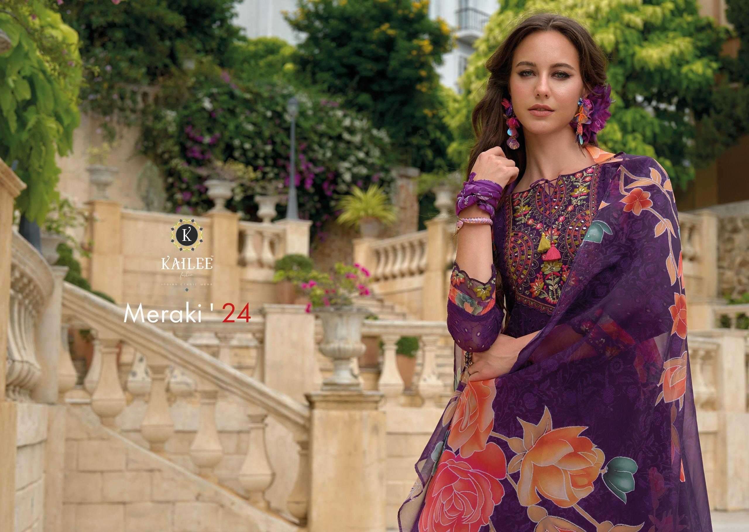 KAILEE FASHION PRESENTS MERAKI 24 CHIKANKARI FULLY STITCH PARTY WEAR HANDWORK SUIT CATALOG WHOLESALER 