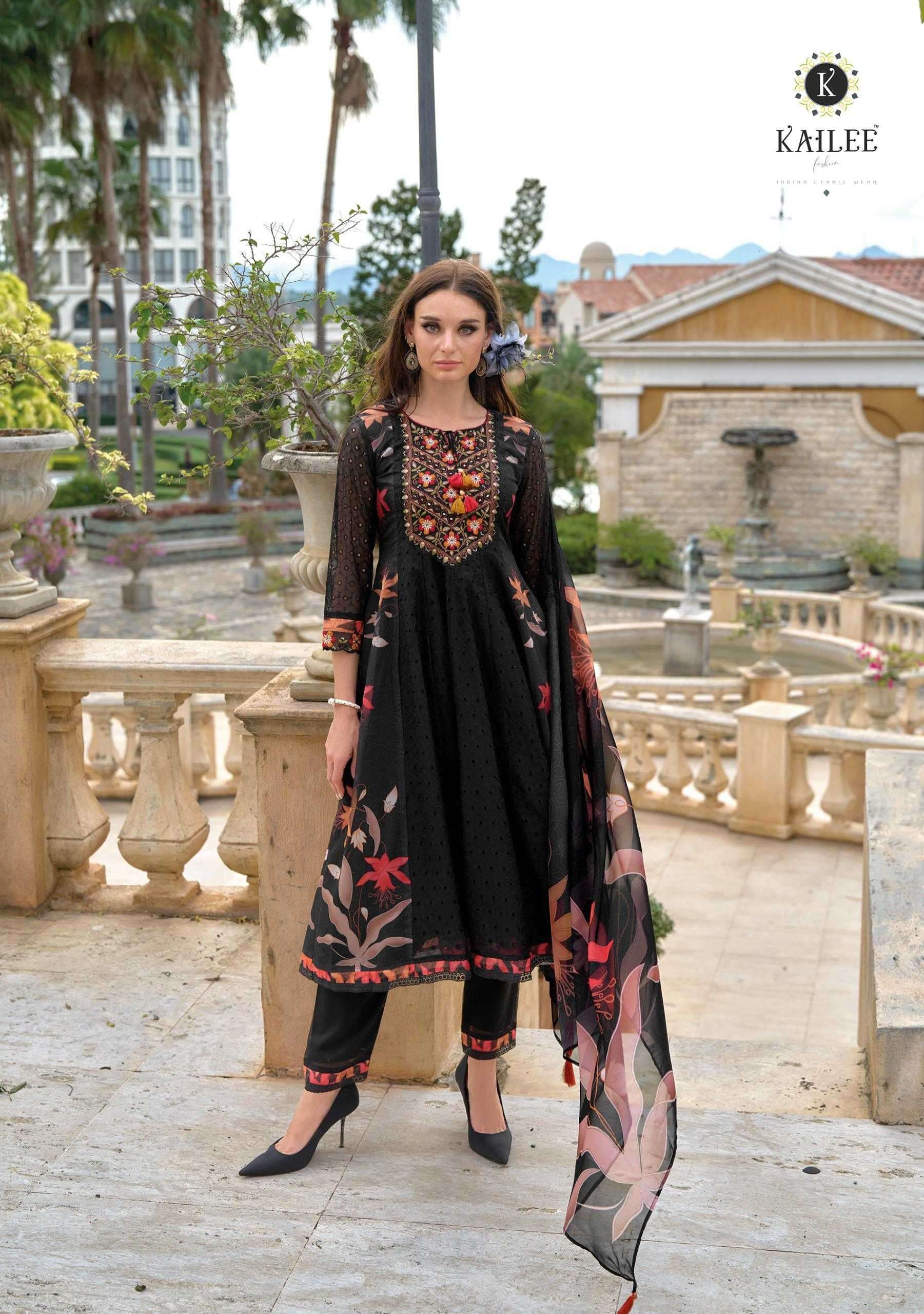 KAILEE FASHION PRESENTS MERAKI 24 CHIKANKARI FULLY STITCH PARTY WEAR HANDWORK SUIT CATALOG WHOLESALER 