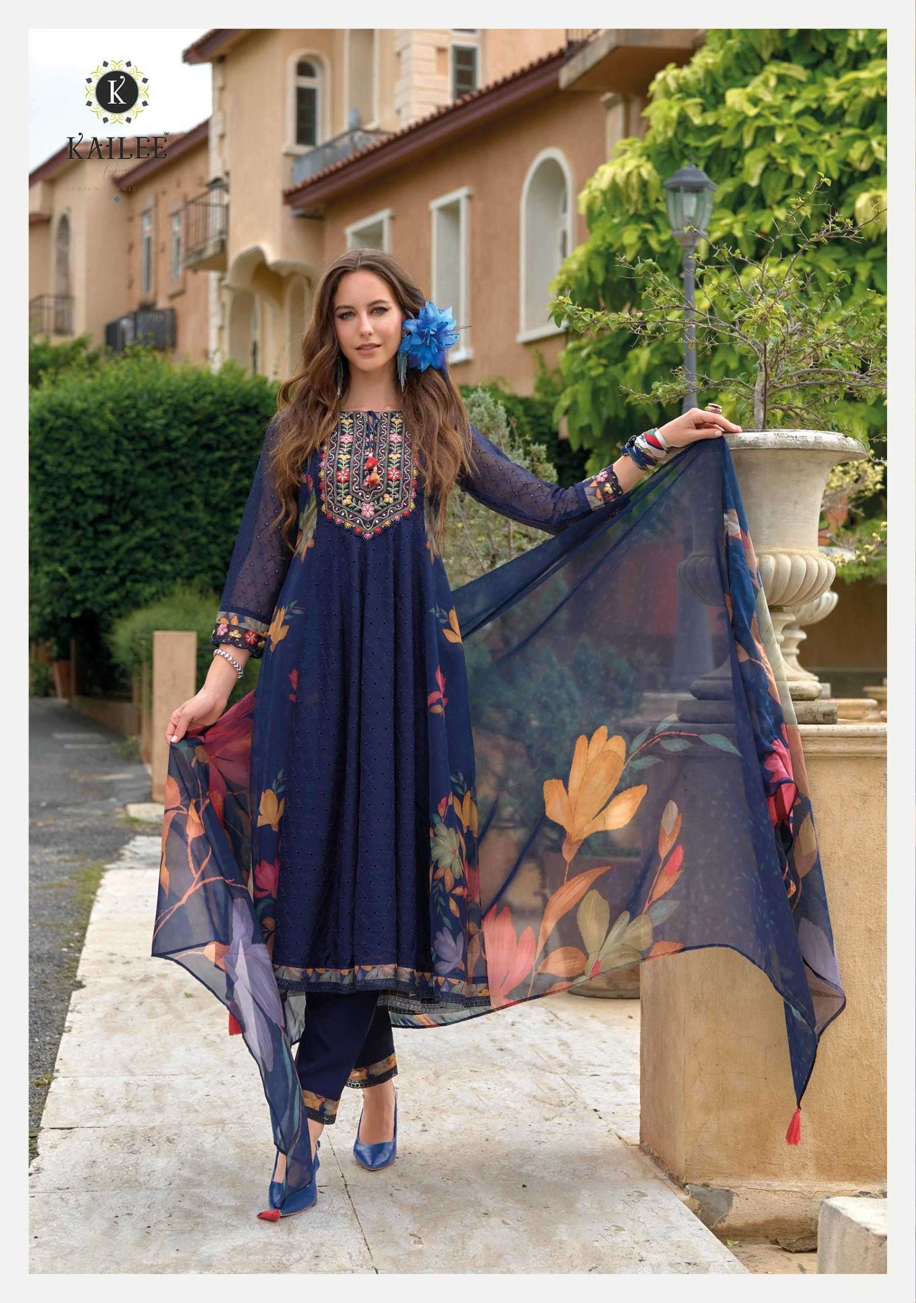 KAILEE FASHION PRESENTS MERAKI 24 CHIKANKARI FULLY STITCH PARTY WEAR HANDWORK SUIT CATALOG WHOLESALER 
