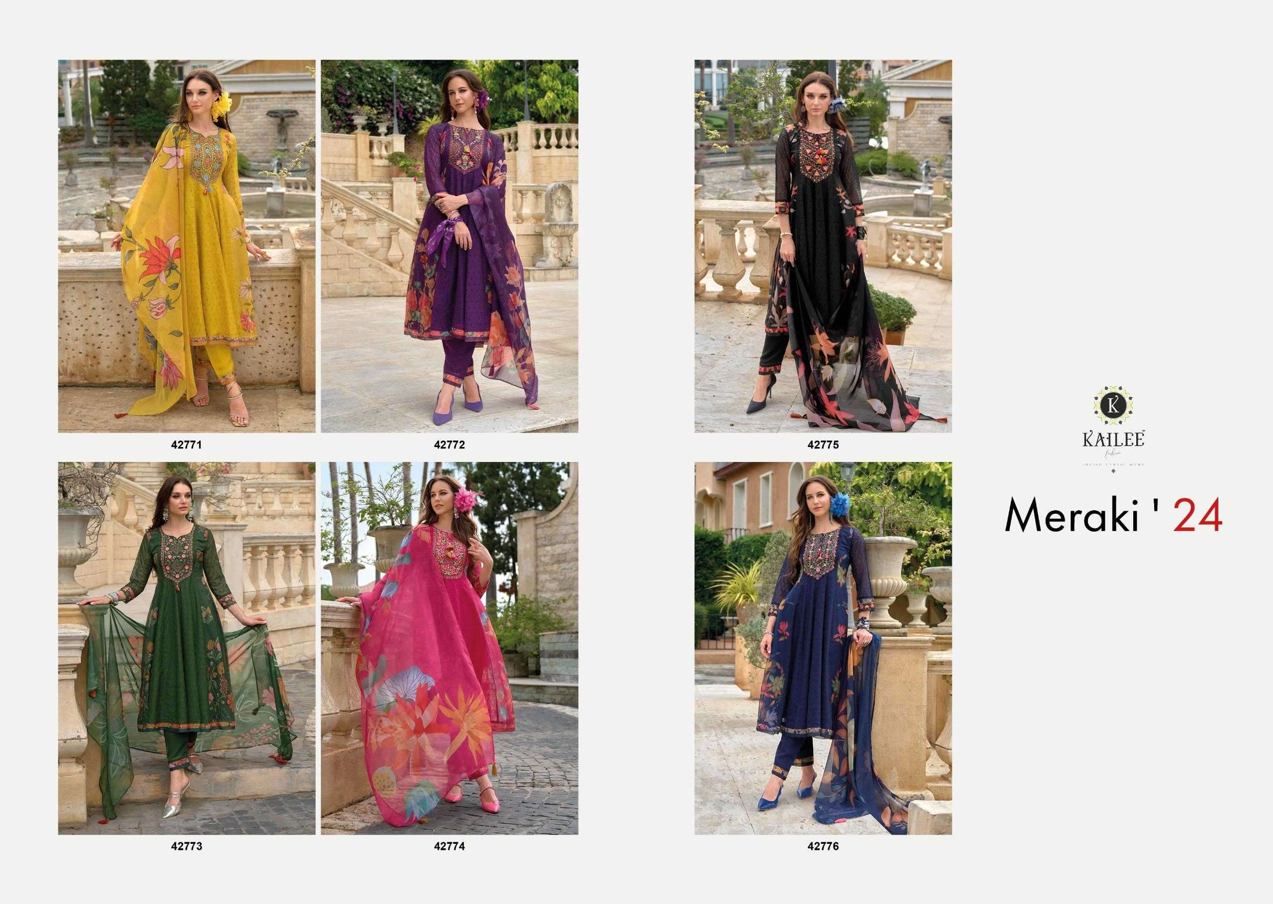 KAILEE FASHION PRESENTS MERAKI 24 CHIKANKARI FULLY STITCH PARTY WEAR HANDWORK SUIT CATALOG WHOLESALER 