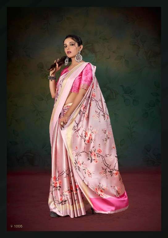 KASHVI CREATION PRESENTS DIVYANI VOL-4 1001-1008 SATIN PRINT SAREES CATALOG WHOLESALER AND EXPORTER 