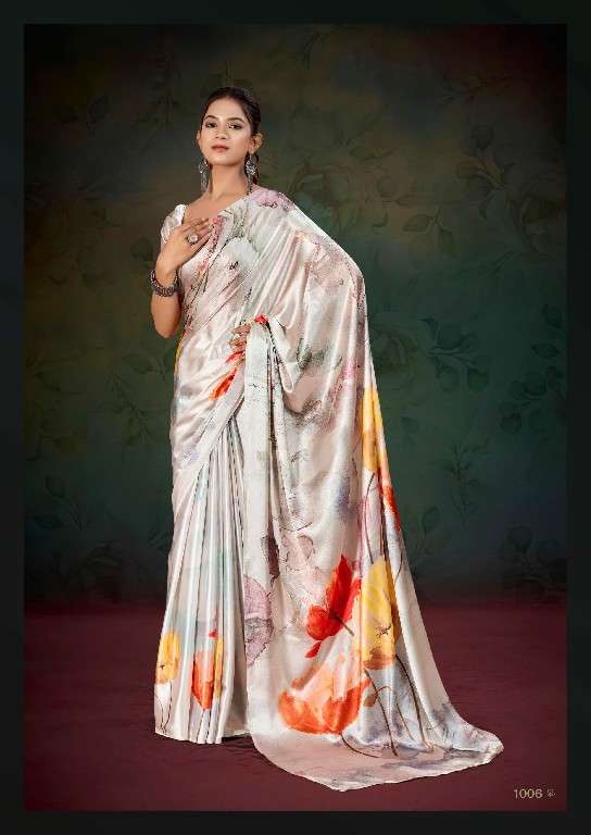 KASHVI CREATION PRESENTS DIVYANI VOL-4 1001-1008 SATIN PRINT SAREES CATALOG WHOLESALER AND EXPORTER 