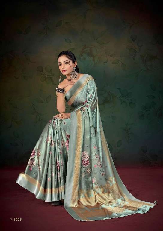 KASHVI CREATION PRESENTS DIVYANI VOL-4 1001-1008 SATIN PRINT SAREES CATALOG WHOLESALER AND EXPORTER 