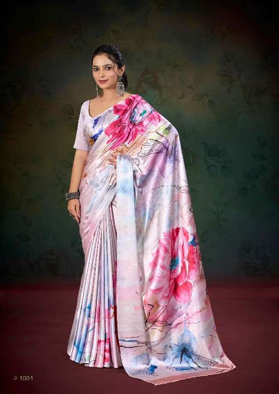 KASHVI CREATION PRESENTS DIVYANI VOL-4 1001-1008 SATIN PRINT SAREES CATALOG WHOLESALER AND EXPORTER 
