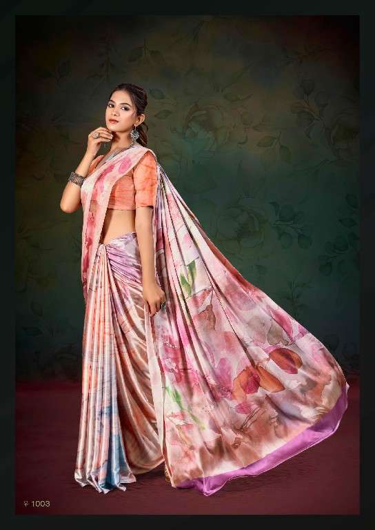 KASHVI CREATION PRESENTS DIVYANI VOL-4 1001-1008 SATIN PRINT SAREES CATALOG WHOLESALER AND EXPORTER 