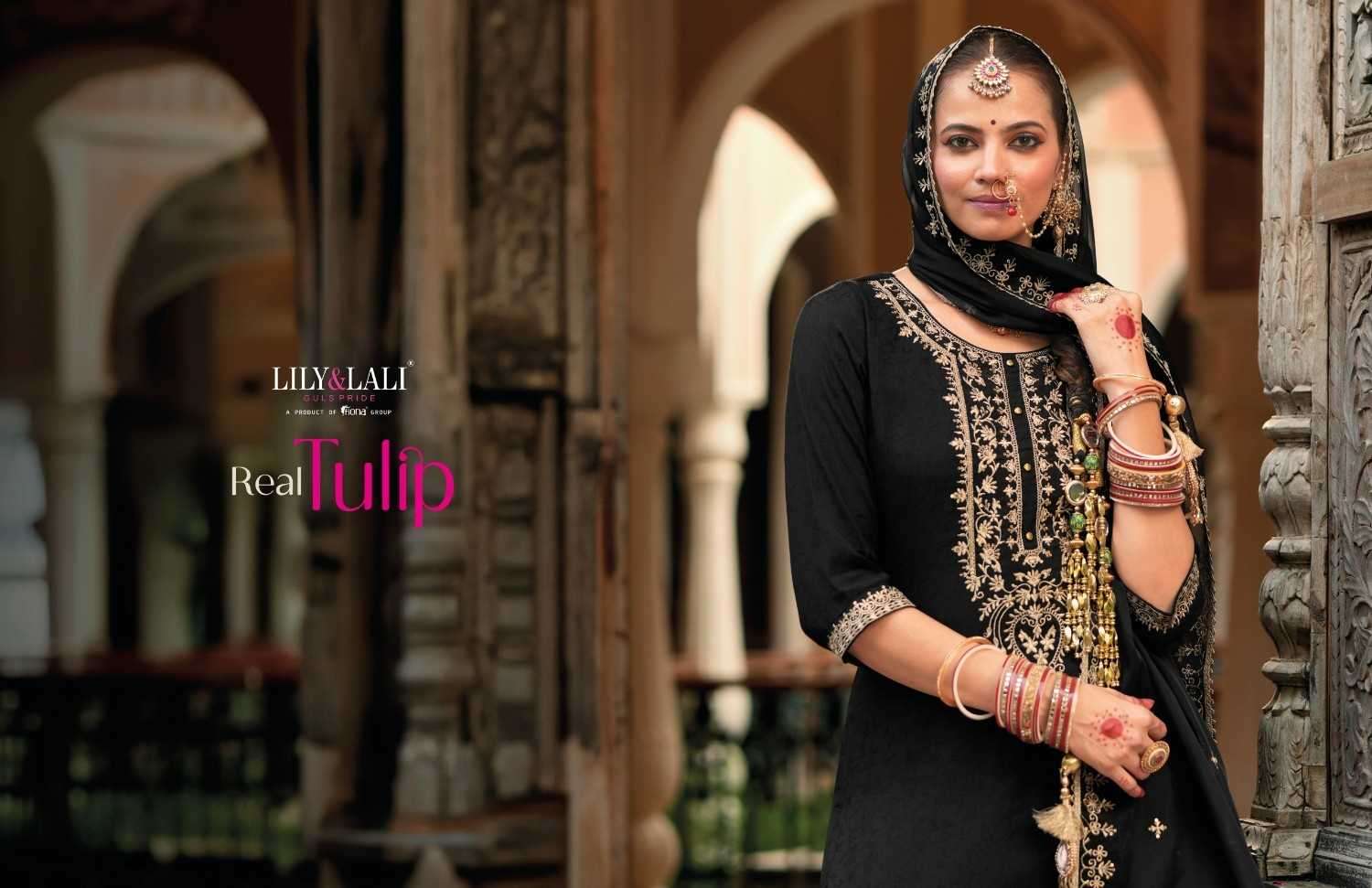LILY & LALI PRESENTS REAL TULIP VISCOSE JACQUARD FULL STITCH FESTIVE TULIP PANT KURTI WITH DUPATTA CATALOG WHOLESALER AND EXPORTER 