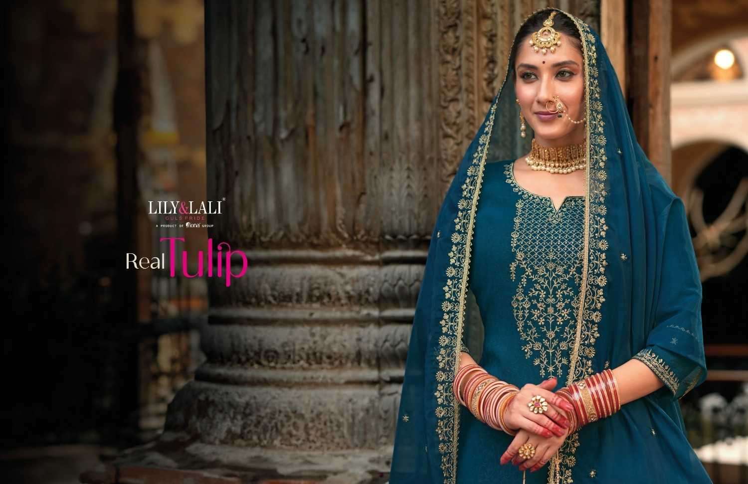 LILY & LALI PRESENTS REAL TULIP VISCOSE JACQUARD FULL STITCH FESTIVE TULIP PANT KURTI WITH DUPATTA CATALOG WHOLESALER AND EXPORTER 