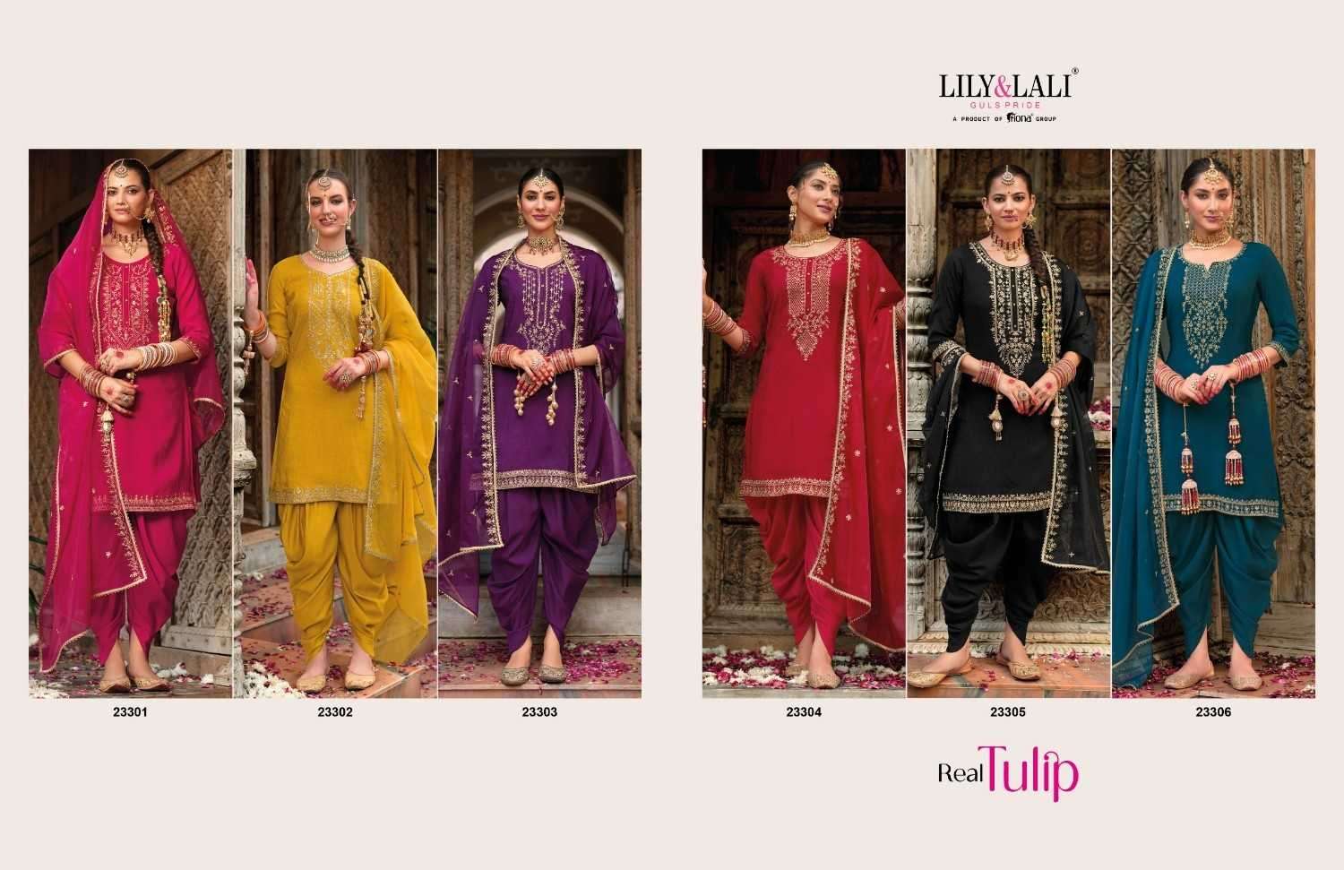 LILY & LALI PRESENTS REAL TULIP VISCOSE JACQUARD FULL STITCH FESTIVE TULIP PANT KURTI WITH DUPATTA CATALOG WHOLESALER AND EXPORTER 