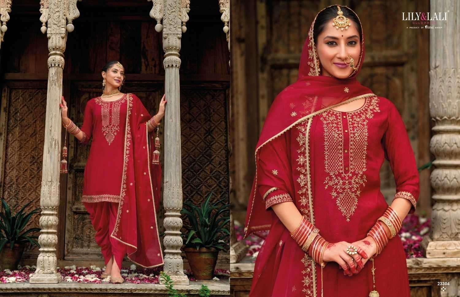 LILY & LALI PRESENTS REAL TULIP VISCOSE JACQUARD FULL STITCH FESTIVE TULIP PANT KURTI WITH DUPATTA CATALOG WHOLESALER AND EXPORTER 