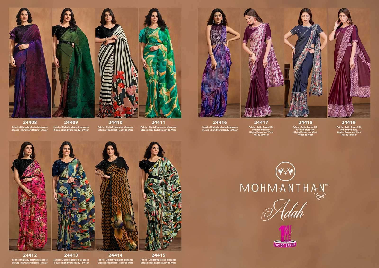 MAHOTSAV PRESENTS MOHMANTHAN 24400 SERIES ADAH TRENDY DESIGNER READY TO WEAR SAREE CATALOG WHOLESALER AND EXPORTER IN SURAT