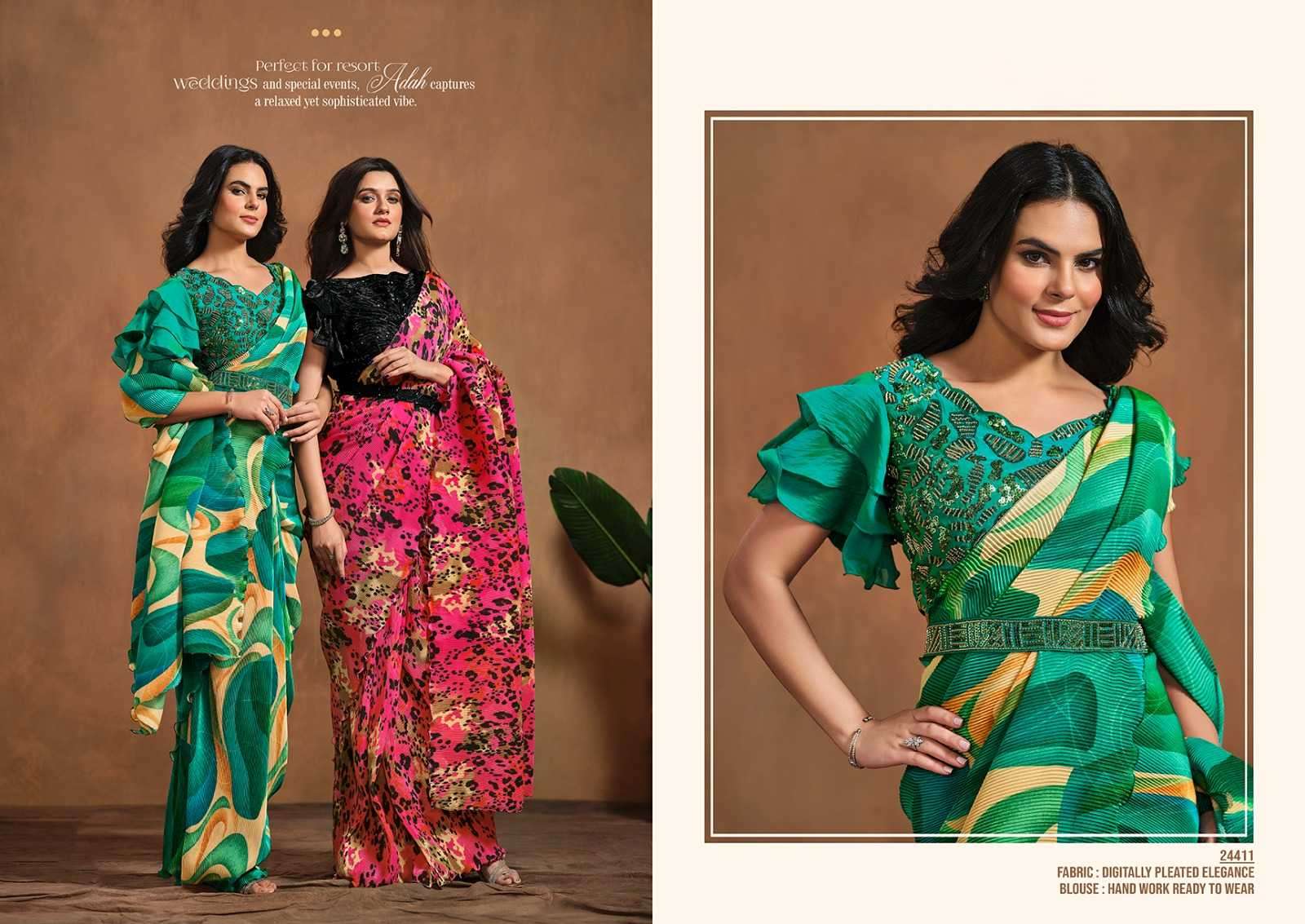 MAHOTSAV PRESENTS MOHMANTHAN 24400 SERIES ADAH TRENDY DESIGNER READY TO WEAR SAREE CATALOG WHOLESALER AND EXPORTER IN SURAT