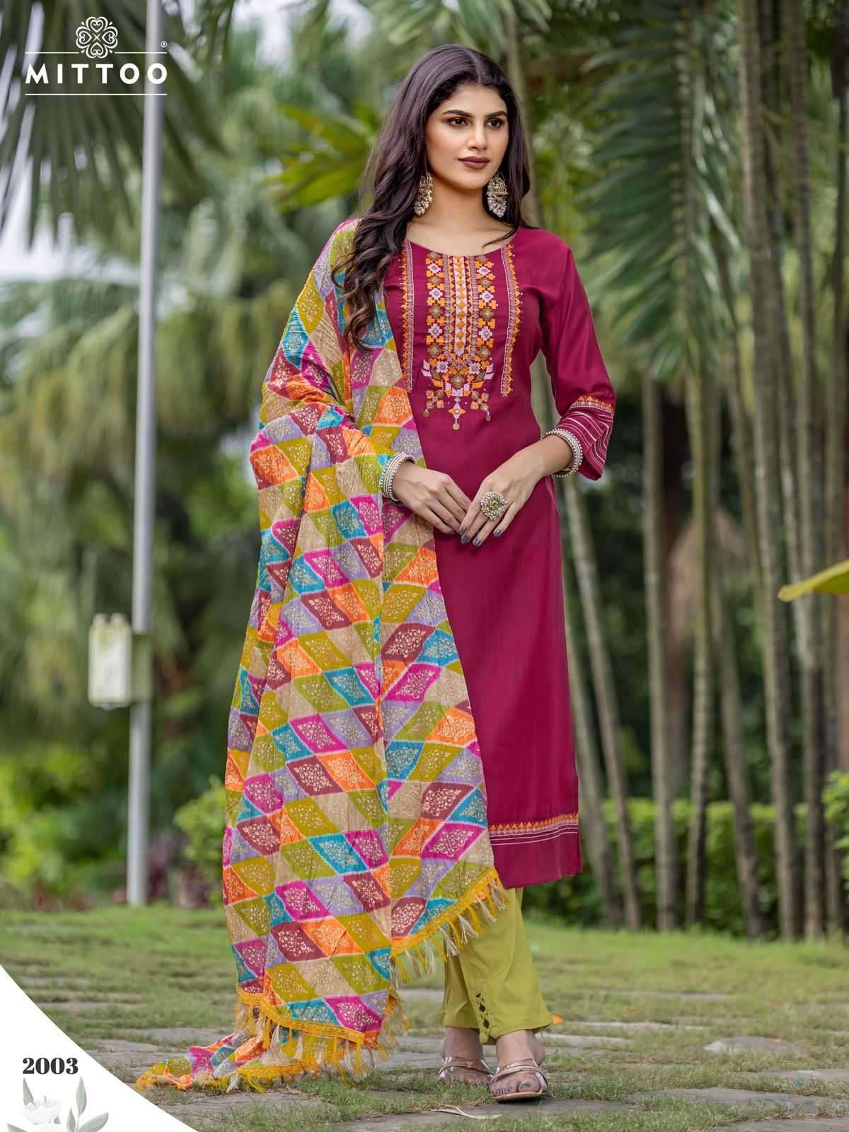 MITTOO PRESENTS AARADHNA VISCOSE THREAD READYMADE LADIES KURTIS CATALOG WHOLESALER AND EXPORTER 