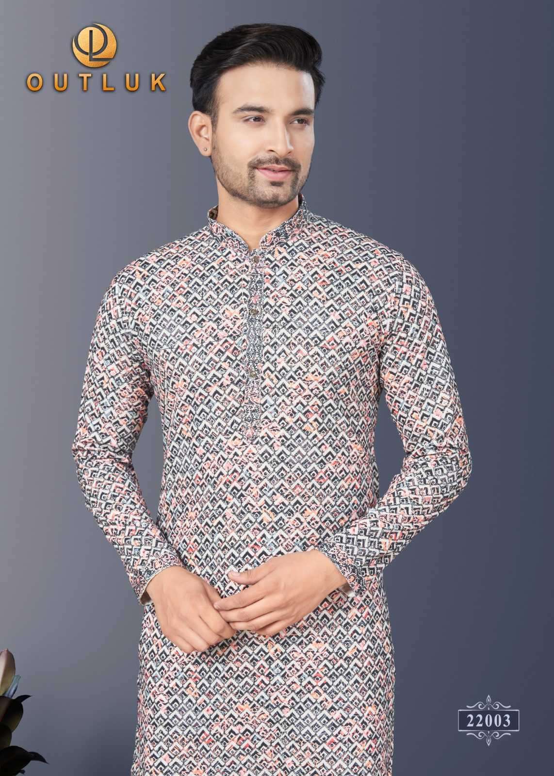 OUTLUK PRESENTS WEDDING COLLECTION VOL-22 READYMADE SILK DIGITAL MENS KURTA PAJAMA CATALOG WHOLESALER AND EXPORTER 