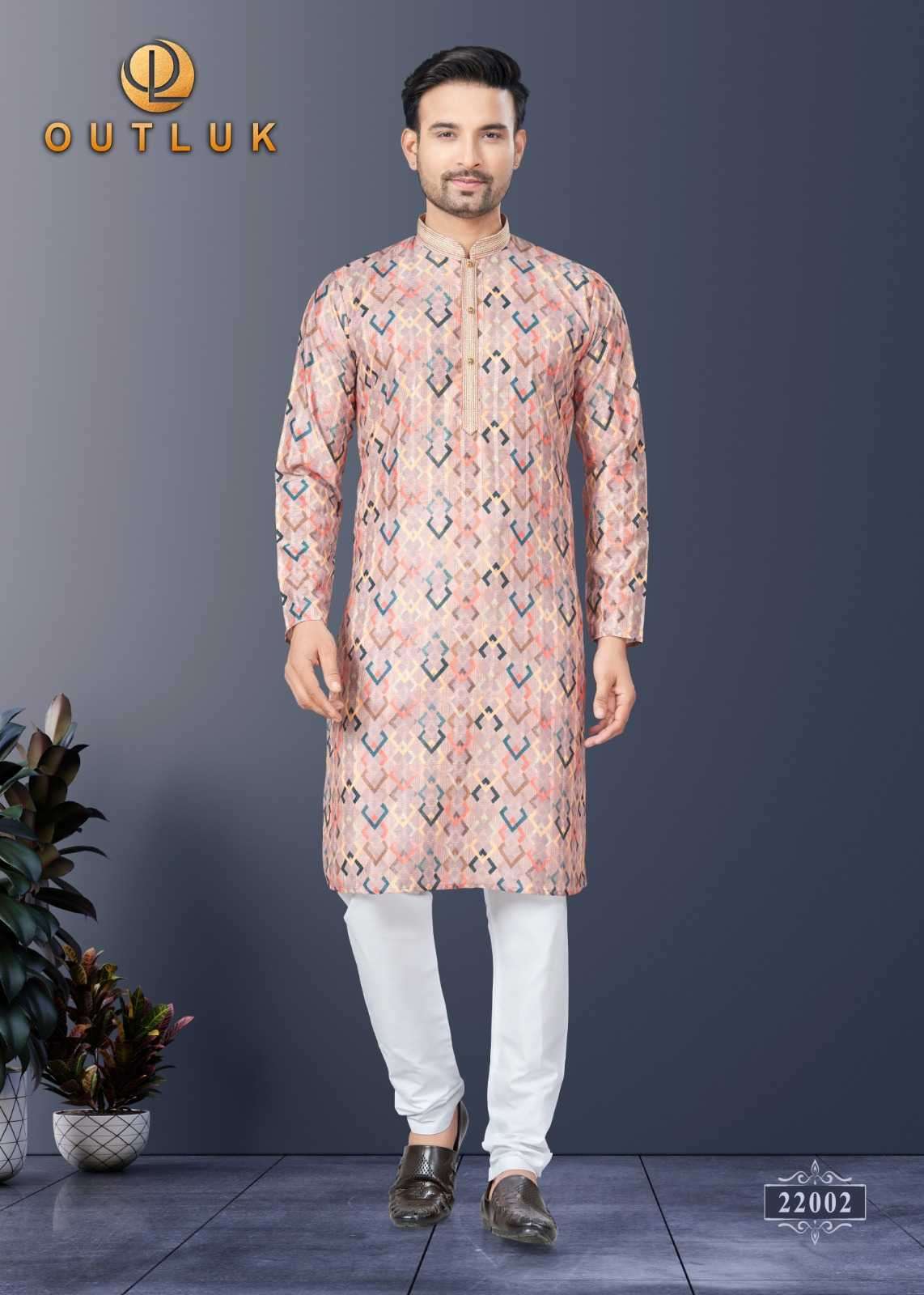 OUTLUK PRESENTS WEDDING COLLECTION VOL-22 READYMADE SILK DIGITAL MENS KURTA PAJAMA CATALOG WHOLESALER AND EXPORTER 