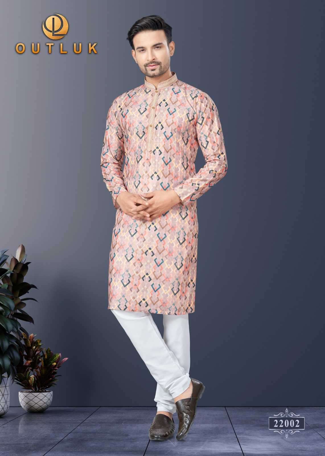 OUTLUK PRESENTS WEDDING COLLECTION VOL-22 READYMADE SILK DIGITAL MENS KURTA PAJAMA CATALOG WHOLESALER AND EXPORTER 